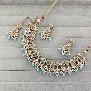Indian Traditional Antique Gold Plated Kundan Choker <b>Necklace</b> Set Maroon <b>Ruby</b> Red Gemstone Bead Bridal Jewelry Set with Earrings - Product Image 1