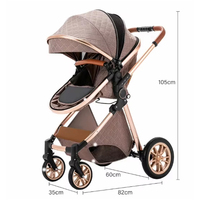 Poussette de luxe légère 3-en-1 avec barre de poussée bidirectionnelle pour bébé, siège auto et landau