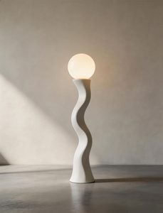 Lampe sur pied sculpturale moderne, abat-jour beige, lumière LED chaude, commande tactile, hauteur réglable, design minimaliste, grande taille, en plastique - Product Image 4
