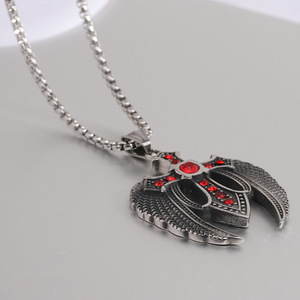 Pendentif ailes d'ange sombres en acier inoxydable, collier à thème incrusté de zircon rouge, bijoux cadeau - Product Image 2