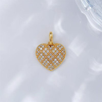 Pendentif en or jaune 18 carats avec diamant de laboratoire, motif cœur en treillis, entièrement serti de diamants, bijou de luxe élégant pour femme, charme délicat