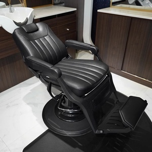 Sillón de Barbería Reclinable Hidráulico de Aluminio y Cuero Sintético Negro Esmerilado Moderno, Ecológico y Duradero, Giratorio 360° para Sala de Estar - Product Image 2
