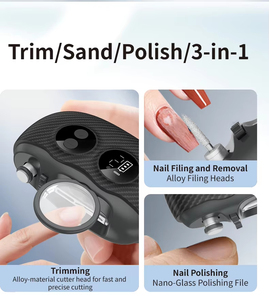 Coupe-ongles électrique 3-en-1 Jumon avec polisseuse, tête à 4 lames, loupe intégrée, indicateur et têtes de ponçage interchangeables - Product Image 2