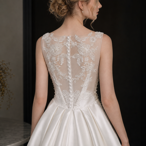Vestido de Novia de Línea A con Cuello Barco, Cintura Radiante con Cuentas de Cristal, Satén Pesado, Tallas Grandes, Vestido Nupcial Personalizado, Venta al por Mayor de Fábrica - Product Image 6