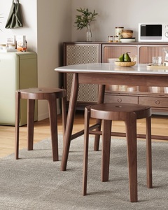 Tabouret rond moderne en bois massif, chaise ottoman en bois, siège de 32 cm, dossier de 45 cm, assise sans dossier pour salle à manger - Product Image 3