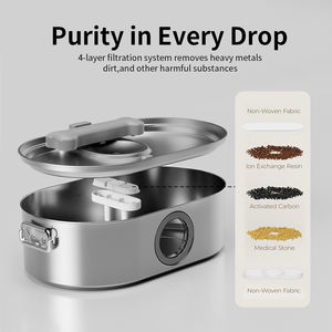 Fuente de agua de acero inoxidable de 13L para casas multimascotas Fuente de agua recargable para perros y gatos con patrón sólido - Product Image 5