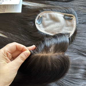 Topper con Base in Seta Invisibile all'Ingrosso, Aspetto Naturale # 2 pezzi di <span class=keywords><strong>capelli</strong></span> umani vergini di colore <span class=keywords><strong>marrone</strong></span> <span class=keywords><strong>scuro</strong></span> - Product Image 4