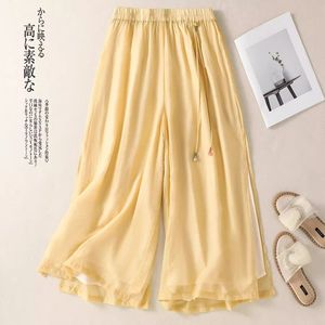 Casual Wide Leg Trousers Cotton Linen Blend Breathable Loose Fit Women's Summer Pants Black White Yellow Pea Green - Product Image 3