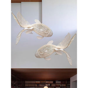 Japanese Style Fish Shaped Chandelier Rattan LED Pendant <b>Light</b> For <b>Dining</b> Room Bar Hotel Lobby Art Decor - Product Image 5