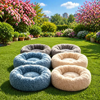 Lit pour animaux de compagnie rond en forme de donut, ultra doux, en peluche longue et moelleuse, pour chat et chien, amovible, lavable, portable, canapé pour animaux de compagnie