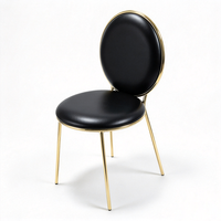 Chaise ronde rembourrée noire avec cadre en acier inoxydable doré, chaise de banquet pour cérémonie de mariage et restauration