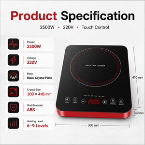 Placa de Inducción Individual con Función de Banco de Energía, Pantalla Táctil Versátil, Funciones para Cocinar y Freír, Ahorro de Energía, 2500W, Uso Doméstico KI02024 - Product Image 3