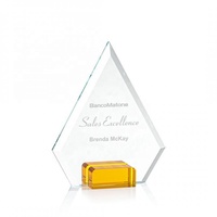 Placa de cristal con grabado personalizado, recuerdo de recompensa anual de empresa, trofeo, Base amarilla a granel