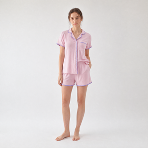 Conjunto de Pijama SUHE PJ-1484 para Mujer, Color Rosa, Manga Corta, con Bolsillo, Tejido de Algodón Transpirable, Ropa de Dormir Informal para Primavera/Verano - Product Image 5