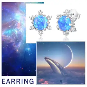 Jewelry Gifts Hypoallergenic 925 Sterling Silver Christmas Snowflake Blue Opal Zircon Stud Earrings For Women