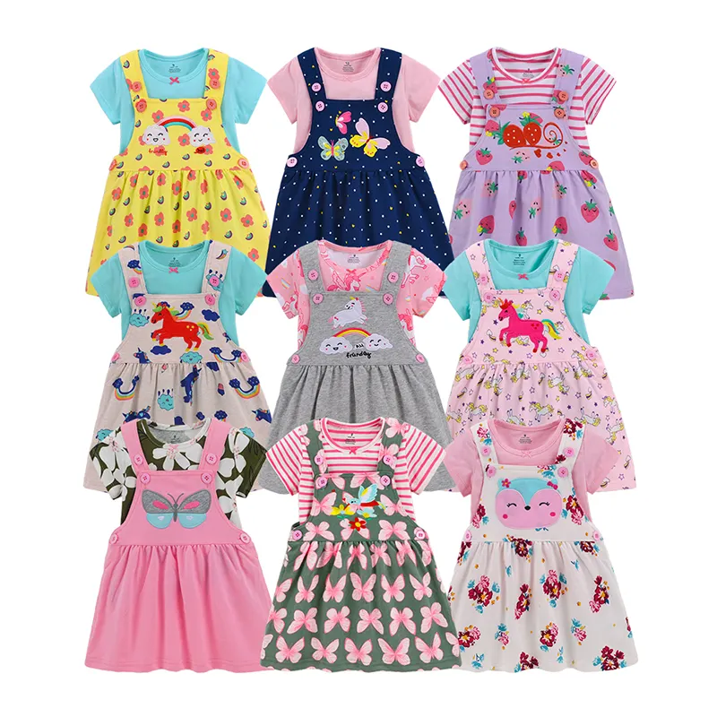 Grow print 2022 nuovi vestiti per neonati estivi in cotone 100% di alta qualità 2 pezzi Tee & Dress Set Baby Dress Set