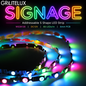 ไฟ LED แบบเส้น Zigzag รุ่น WS2812B SMD5050 12V ขนาด 6 มม. PCB 60 พิกเซล/เมตร ปรับแต่งสีได้ RGBIC สำหรับป้ายโฆษณาธุรกิจ ระดับการป้องกัน IP20 - Product Image 1