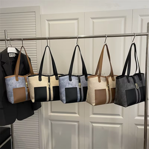 Sac à main tendance, nouveau modèle, décontracté, rétro, grande capacité, sacs à bandoulière en PU, couleur contrastée, élégant, sac fourre-tout pour femme - Product Image 4