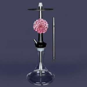 Cachimba Árabe de Lujo con Diseño Curvo, Acabado Espejo, Alta Calidad, de Acero Inoxidable con una Sola Manguera <span class=keywords><strong>y</strong></span> Patrón de Rosas - Product Image 2