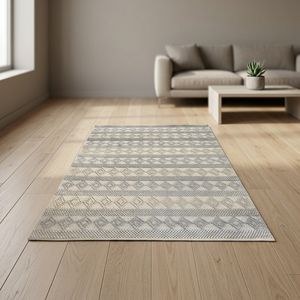 Alfombra Moderna Bohemia Geométrica Ecológica de Tejido Plano Rectangular Gris Beige para Interiores y Exteriores, Impermeable, de Lana con Bucle Cortado y Pelo Fino - Product Image 3
