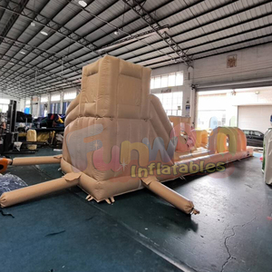 Parque acuático inflable color melocotón con tobogán, piscina, casa de brinco y pista de obstáculos - Product Image 5