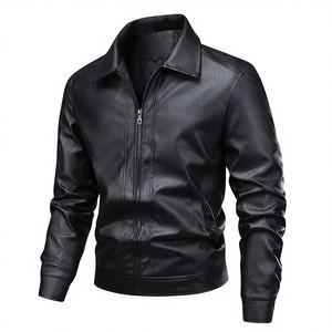 Veste <span class=keywords><strong>vintage</strong></span> pour <span class=keywords><strong>homme</strong></span> en cuir PU enduit imperméable, coupe ajustée, style motard, avec fermeture éclair et patchwork, coupe-vent, décontractée - Product Image 4