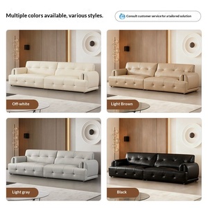 Italian Light Luxury <b>Top</b> Grain Leather Lawrence Marshmallow Latex Sponge Straight Leather Sofa - Product Image 3