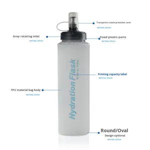 Bouteille d'eau pliable de vessie d'hydratation portable extérieure en TPU de 500ml personnalisée pour le marathon et la course de fond - Product Image 1