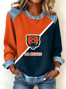 Sudadera de Mujer con Estampado Bordado Personalizado, Estilo Otoñal, Mezclilla con Parches, Transpirable, con Patrón de Gofres en la Parte Delantera - Product Image 5