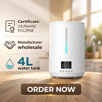 Humidificateur ultrasonique électrique en plastique, diffuseur d'aromathérapie, capacité 4L, faible bruit 35dB, LED à changement de couleur, portable pour la maison