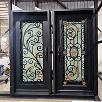 Puerta de Hierro Forjado de Panel Único, Estilo Moderno, Precio de Fábrica al por Mayor, Negra, para Entrada Exterior y Seguridad de Casas y Dormitorios