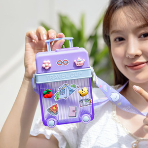 Yafchi Travel Cup <b>Suitcase</b> 450Ml Reusable Plastic Water Bottle With <b>Strap</b> For Children Student Outdoor Gift - Product Image 1