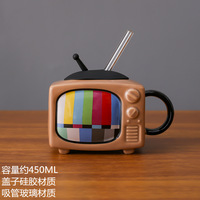 Nostalgique rétro TV tasse en céramique couvercle poignée paille créatif décalé maison Design bière thé eau chaude froide thermique cadeau d'anniversaire tasse