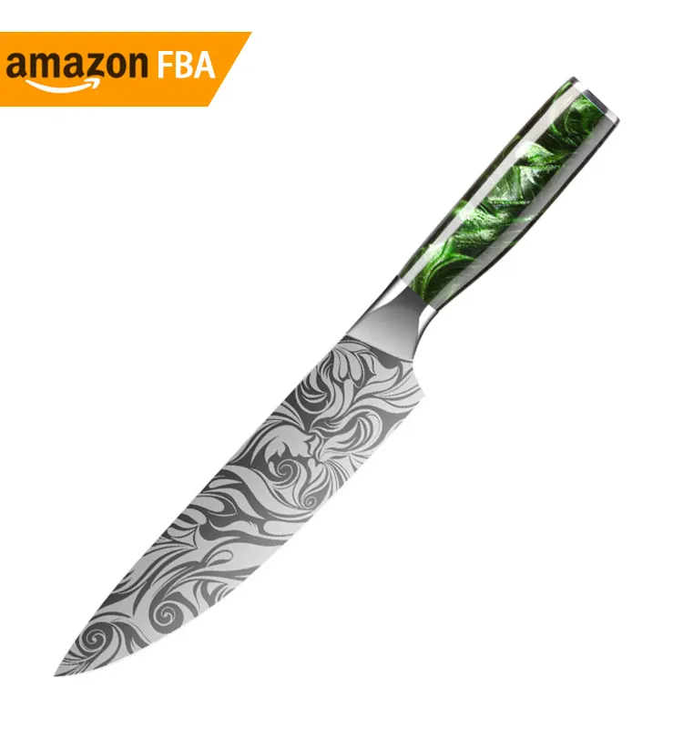 Cuchillo de Chef Damasco de acero inoxidable de nuevo diseño 2024, Mango Verde de 8 pulgadas