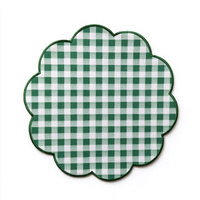 Set de table personnalisé en toile gingham de 37 cm, forme de fleur festonnée, avec bord brodé pour table à manger