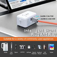 Adaptateur de voyage personnalisé Reisende avec logo, PD20W, 10A, 1 prise AC, 2 ports USB-A + 2 ports USB-C, mise à la terre standard IP11