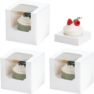 Clear Windowed <b>White</b> Disposable Rigid Cupcake <b>Boxes</b> with Handle Custom Printed Paperboard 6 Cupcake <b>Boxes</b> for Milk & Olive Oil - Product Image 4