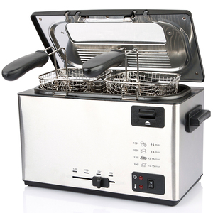 Friteuses industrielles électriques à double cuve pour frites de pommes de terre, poulet et autres aliments, avec deux réservoirs et double comptoir - Product Image 2