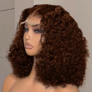 <span class=keywords><strong>Parrucca</strong></span> Frontale in Pizzo Ricci Afro Corti Marrone con Mèches, 100% Capelli Umani Veri, Ricci Crespi, Trasparente HD, per Vendita all'Ingrosso - Product Image 4
