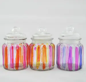 多色の小さなガラスのキャンディージャー3色の薬剤師ジャーのセットDIYプロジェクト用のガラス収納ジャー