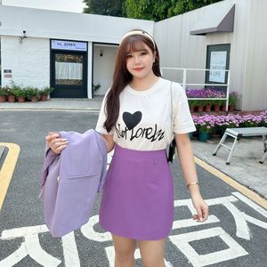 Jupe courte taille haute Runqi N7692 pour femme, grande taille, violet framboise, en polyester, avec poches - Product Image 5