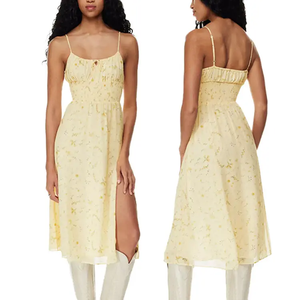 Vestido floral sin mangas de verano para mujer, vestido MIDI estampado de gasa personalizado para mujer con abertura lateral - Product Image 1