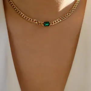 Geili из нержавеющей стали 18-каратное позолоченное винтажное зеленое Изумрудное очарование креативное асимметричное кубинское ожерелье-чокер для женщин