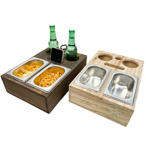 Wood Sofa Couch Snacks <strong>Caddy</strong> with Cup Holder Wooden Snack Serving Crate - Product Image 1