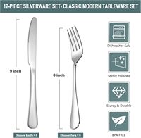 Ensemble de 12 couteaux avec 6 couteaux à dîner et 6 fourchettes à dîner, finition miroir, ensemble de couverts pour la maison, le restaurant et l'hôtel