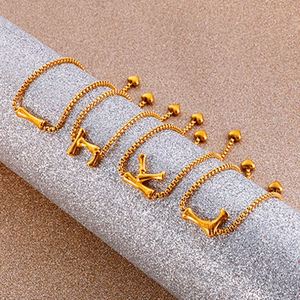 Pulsera inicial ajustable de acero inoxidable con palabra de 26 letras chapadas en oro de 18K al por mayor - Product Image 5