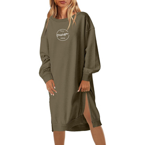 Vendita calda <span class=keywords><strong>felpa</strong></span> con cappuccio a spacco lungo oversize con cappuccio a manica lunga con Logo personalizzato Casual taglie forti da donna abiti con cappuccio - Product Image 2