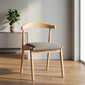 Premium Rubber Wood <b>Dining</b> <b>Chair</b> with Curved Ergonomic Backrest and Upholstered Fabric Seat for Restaurant and Cafe - Product Image 1