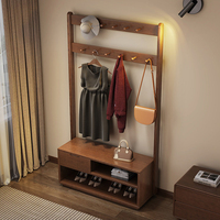 Porte-manteau autoportant en bois massif NKAHS, multifonctionnel, avec étagère à chaussures, pour entrée, chambre et usage domestique
