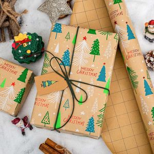 Kraft Christmas Wrapping <b>Paper</b> <b>Roll</b> 17 In X 33 Ft Eco-Friendly Gift <b>Wrap</b> With Green Foil Trees Holiday Packaging <b>Paper</b> - Product Image 6